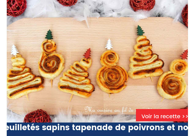 Feuilletés sapin et bonhomme de neige à la tapenade de poivrons et noix